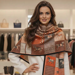 Kaschmirschal 185x65 Damen klassisch Stil orange Pferd  B16