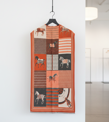 Kaschmirschal 185x65 Damen klassisch Stil orange Pferd  B16