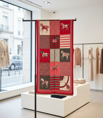 Kaschmirschal 185x65 Damen klassisch Stil Rot Pferd  B16