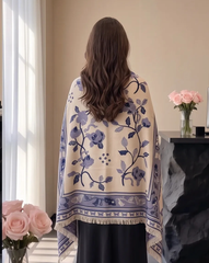 Kaschmirschal 185x65 Damen klassischer Stil blau-weiß B18