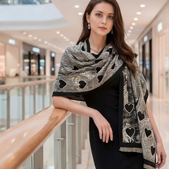 Kaschmirschal 185x65 Damen klassisch Stil schwarz beige  B22