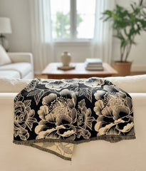 Kaschmirschal 185x65 Damen klassisch schwarz Beige B3