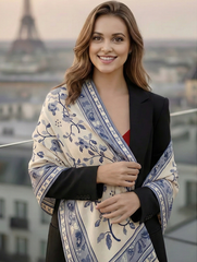 Kaschmirschal dünn 185x65 Damen Blau weiß B59