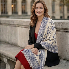 Kaschmirschal dünn 185x65 Damen Blau weiß B59