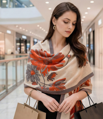Kaschmirschal 185x65 Damen klassisch orange beige B6