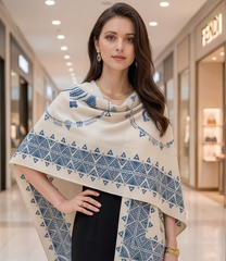 Kaschmirschal 185x65 Damen blau Weiß klassisch Stil B67