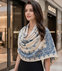 Kaschmirschal 185x65 Damen blau Weiß klassisch Stil B67