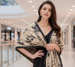 Kaschmirschal 185x65 Damen Asian Style Beige Grau B9