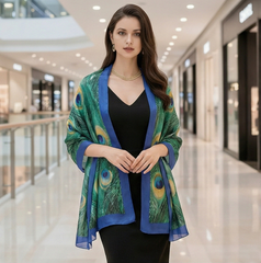 180x90 Seidenschal Grün Blau Pfau klassisch G0