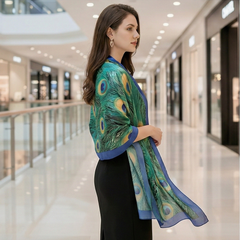 180x90 Seidenschal Grün Blau Pfau klassisch G0