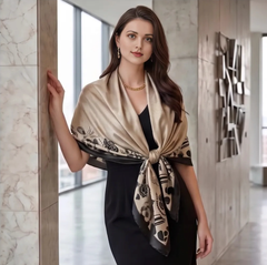 180x90 Silk Scarf Beige Black Classic G1