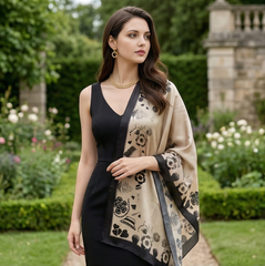 180x90 Seidenschal Beige schwarz klassisch G1