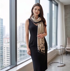 180x90 Silk Scarf Beige Black Classic G1