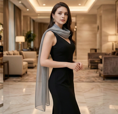 180x90 Seidenschal grau weiß Farbverlauf transparent Stola G10