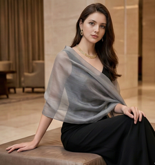 180x90 Seidenschal grau weiß Farbverlauf transparent Stola G10