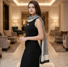 180x-90 Viskose mit Leinen Beige Schwarz Schal Stola G12