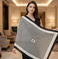 180x-90 Viskose mit Leinen Beige Schwarz Schal Stola G12