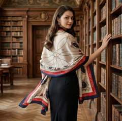 180x90 Seidenschal weiß blau klassisch Stola G13