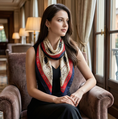 180x90 Seidenschal weiß blau klassisch Stola G13