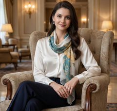 180x90 Seidenschal weiß grün Japanese Stil klassisch Stola G14