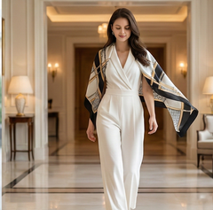 180x90 Seidenschal weiß schwarz Stil klassisch Stola G15