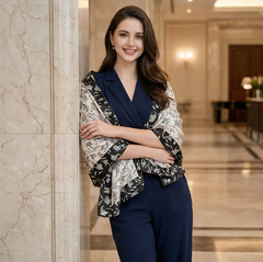 180x90 Seidenschal schwarz weiss Korean Stil Stola G15