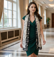 180x90 Seidenschal schwarz weiss Korean Stil Stola G15