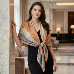 180x90 Seidenschal beige grau klassisch G18