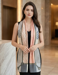 180x60 Seidenschal rosa weiß klassisch G19