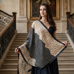 180x90 Seidenschal Beige Schwarz klassisch G2