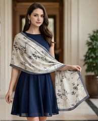 180x90 Seidenschal weiß grau Korean Stil Stola G20