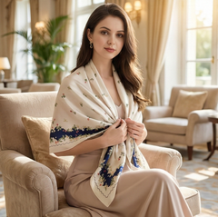 180x90 Seidenschal beige Rosen leicht Stola G23