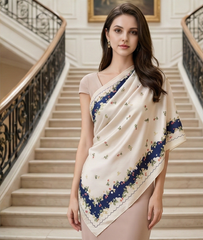 180x90 Seidenschal beige Rosen leicht Stola G23