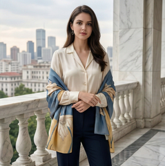 180x90 Seidenschal blau gelb Rosen leicht Stola G24