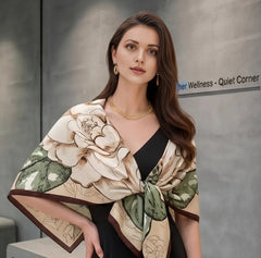 180x90 Seidenschal beige bunt leicht Stola G25