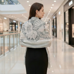 180x90 Seidenschal weiß grau Fisch Asian Stil G26