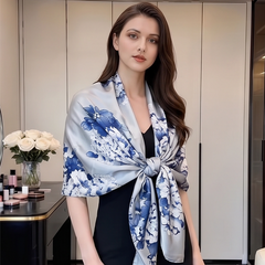 180x90 Seidenschal blau Rosen Asian Stil G27