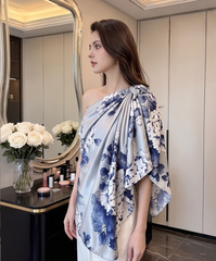 180x90 Seidenschal blau Rosen Asian Stil G27
