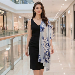 180x90 Seidenschal blau Rosen Asian Stil G27