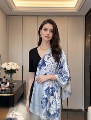 180x90 Seidenschal blau Rosen Asian Stil G27