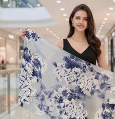 180x90 Seidenschal blau Rosen Asian Stil G27