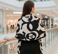 180x90 Seidenschal schwarz weiß klassisch Stil G28