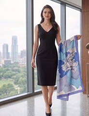 180x90 Seidenschal blau weiß klassischer Stil asiatisch G29