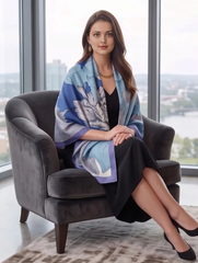 180x90 Seidenschal blau weiß klassischer Stil asiatisch G29