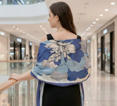 180x90 Seidenschal blau weiß klassisch Asian Stil G29