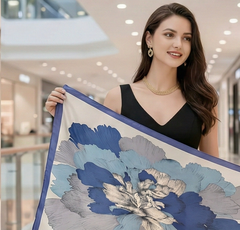 180x90 Seidenschal blau weiß klassisch Asian Stil G29