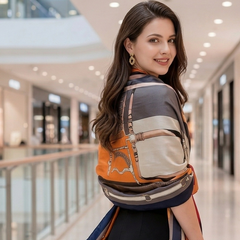 180x60 Halstuch Seide orange bunt klassisch Asian Stil G33