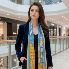 180x45 Seidenschal blau bunt klassisch Asian Stil G49