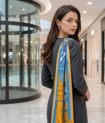 180x45 Seidenschal blau bunt klassisch Asian Stil G49