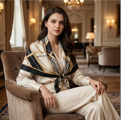 180x90 Seidenschal beige schwarz G6